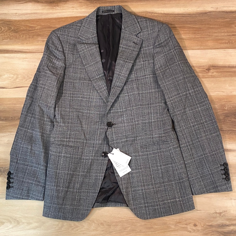 REISS Blazer Mens 36 Lafite B-SB Grey Glen Check Textured Sport Coat Wool Blend